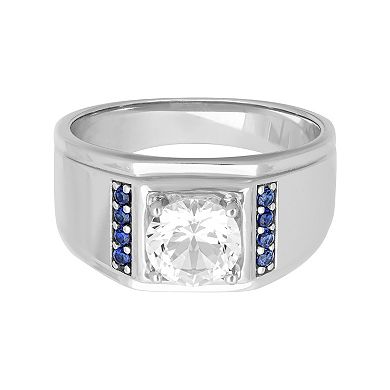 AXL Men's Sterling Silver Lab-Created White & Blue Sapphire Band