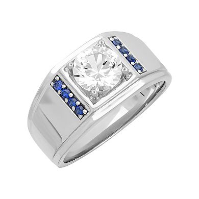 AXL Men's Sterling Silver Lab-Created White & Blue Sapphire Band