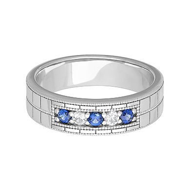 AXL Men's Sterling Silver Lab-Created Blue & White Sapphire Band