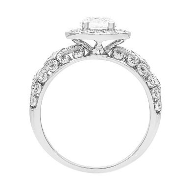 Love Always Sterling Silver Lab-Created White Sapphire Halo Engagement Ring