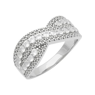 Love Always Sterling Silver Lab-Created White Sapphire Crossover Anniversary Band Ring