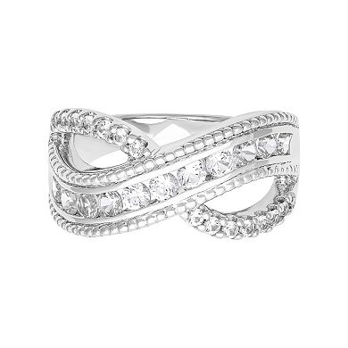 Love Always Sterling Silver 1 1/3 Carat T.W. Lab-Created White Sapphire Open Crossover Anniversary Band
