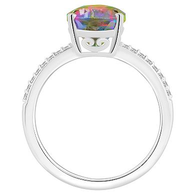 Alyson Layne Sterling Silver Pear Shape Mystic Topaz 1/10 Carat T.W. Diamond Ring