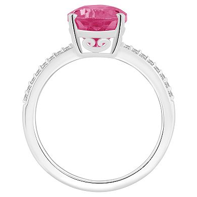 Alyson Layne Sterling Silver Pear Shape Pink Topaz 1/10 Carat T.W. Diamond Ring