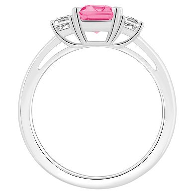 Alyson Layne Sterling Silver Emerald Cut Pink Topaz & White Topaz Three-Stone Ring