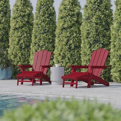 Flash Furniture Newport Adirondack Chair with Cup Holder & Pull Out Ottoman 2-piece Set