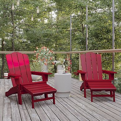 Flash Furniture Newport Adirondack Chair with Cup Holder & Pull Out Ottoman 2-piece Set