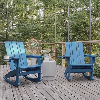 Flash Furniture Halifax Adirondack Rocking Chair with Cup Holder 2-piece Set