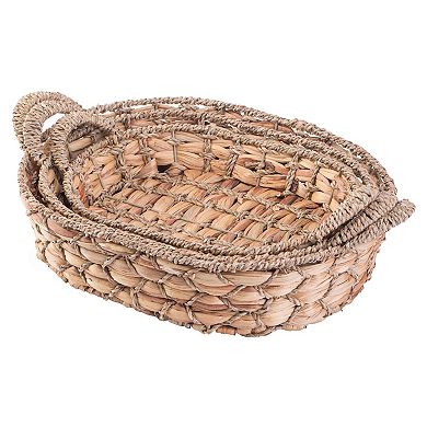 Seagrass Fruit Bread Basket Tray With Handles, Set Of 3