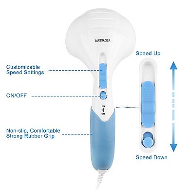 Blue, Handheld Full Body Percussion Massager With Dual Vibrating Heads