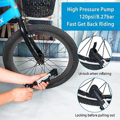 Silver, Bicycle Tire Inflator With Ball Air Pump, Mount Frame For Mountain And Road Bike