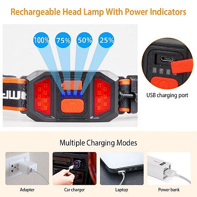 Rechargeable Headlamp 3 Light Modes Set Of 2