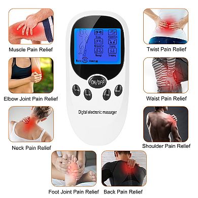 White, Dual Channels Electric Muscle Stimulator With Electrode Pads And Wires
