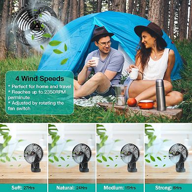 Black, 270° Oscillation Foldable Camping Fan With Emergency Power Bank
