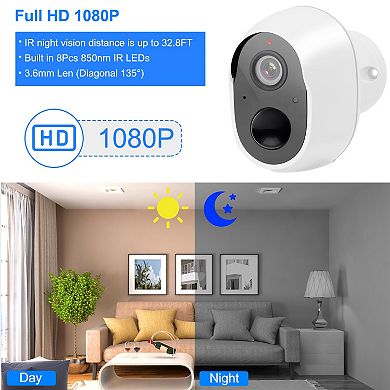 White, White 1080p Wifi Security Camera Motion Detection Night Vision