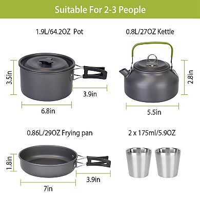 Grey, Aluminum Camping Cookware Set With Stove Set Of 12