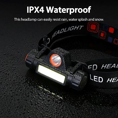 Black, Waterproof Rechargeable Headlamp Flashlights Set Of 2