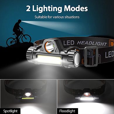 Black, Waterproof Rechargeable Headlamp Flashlights Set Of 2
