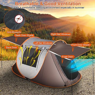 Waterproof 3-4 Person Pop-up Camping Tent With Automatic Setup