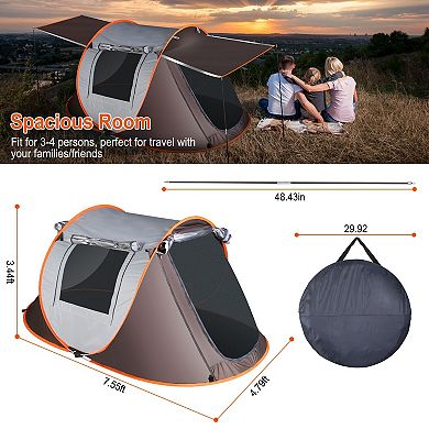 Waterproof 3-4 Person Pop-up Camping Tent With Automatic Setup