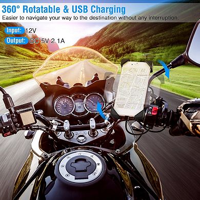 Black, Usb Rechargeable Handlebar Mirror Mobile Phone Holder