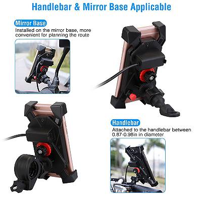 Black, Usb Rechargeable Handlebar Mirror Mobile Phone Holder