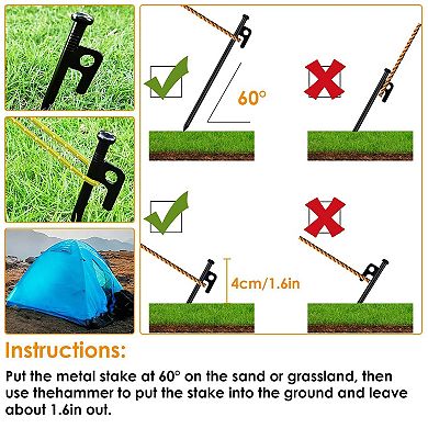 Camping Accessories Kit Tent Stakes & Hammer Set With 9.84ft Reflective Ropes
