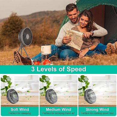 Portable 4000mah Rechargeable Camping Fan Foldable Tripod, Hanging Hook, 3-speed Setting