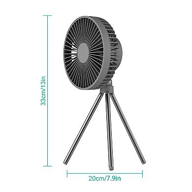 Portable 4000mah Rechargeable Camping Fan Foldable Tripod, Hanging Hook, 3-speed Setting