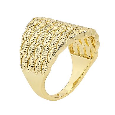 City Luxe Gold Tone Large Textured Shield Ring