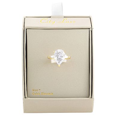 City Luxe Gold Tone Clear Cubic Zirconia Pear & Baguette Ring