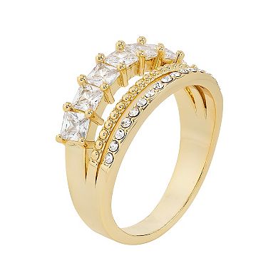 City Luxe Gold Plated Square Cubic Zirconia Faux Stack Ring