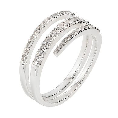 City Luxe Silver Tone Clear Cubic Zirconia Pave Wrap Ring