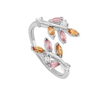 PRIMROSE Sterling Silver Multi-Color Cubic Zirconia Vine Bypass Ring
