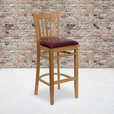 Emma And Oliver 2 Pack Vertical Slat Back Wooden Restaurant Barstool