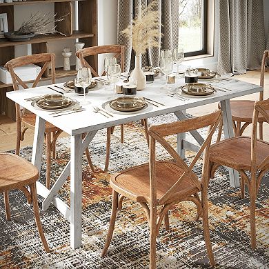 Merrick Lane Carroll Wooden Dining Table with Trestle Style Base