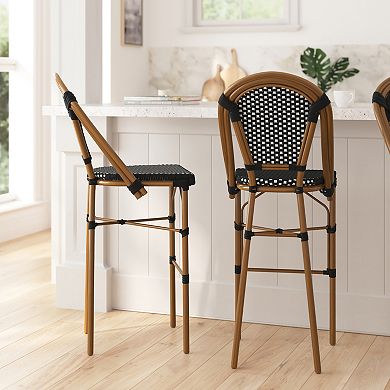 Merrick Lane Sacha Set Of Two Stacking French Bistro Bar Stools With Pe Seats And Backs