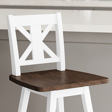 Emma And Oliver Luther Wooden Modern Farmhouse Swivel Dining Stool With Decorative Carved Back