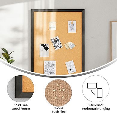 Merrick Lane Cristal Cork Display Board with Wooden Frame and Push Pins