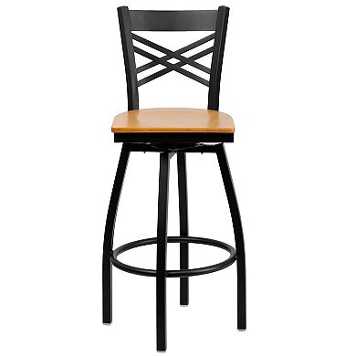 Emma And Oliver 2 Pack "x" Back Swivel Metal Barstool