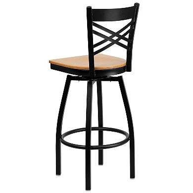 Emma And Oliver 2 Pack "x" Back Swivel Metal Barstool