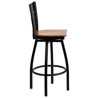 Emma And Oliver 2 Pack "x" Back Swivel Metal Barstool