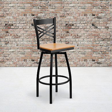 Emma And Oliver 2 Pack "x" Back Swivel Metal Barstool