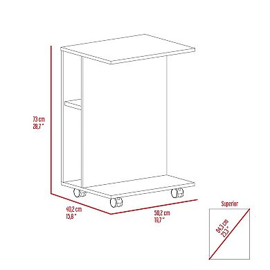 Luzzo Tray Table With Two Side Shelves And Lower Shelf