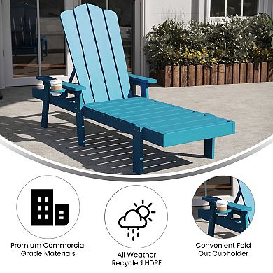 Flash Furniture Sonora Indoor/Outdoor Adjustable Adirondack Lounger with Cup Holder