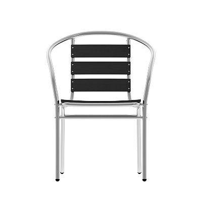 Flash Furniture Lila Commercial Indoor/Outdoor Restaurant Stack Chair with Triple Slat Faux Teak Back