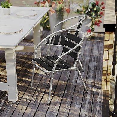 Flash Furniture Lila Commercial Indoor/Outdoor Restaurant Stack Chair with Triple Slat Faux Teak Back