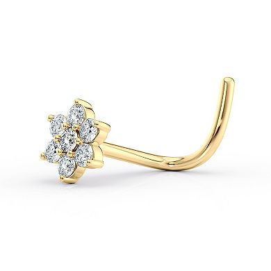 Lila Moon 14k Gold Cubic Zirconia Curved Flower Nose Stud