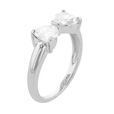 Rosabella Sterling Silver Heart Cubic Zirconia Bow Ring