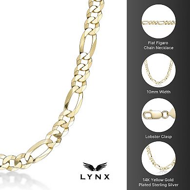Men's LYNX 14k Gold Over Silver 10mm Flat Figaro Chain Necklace
